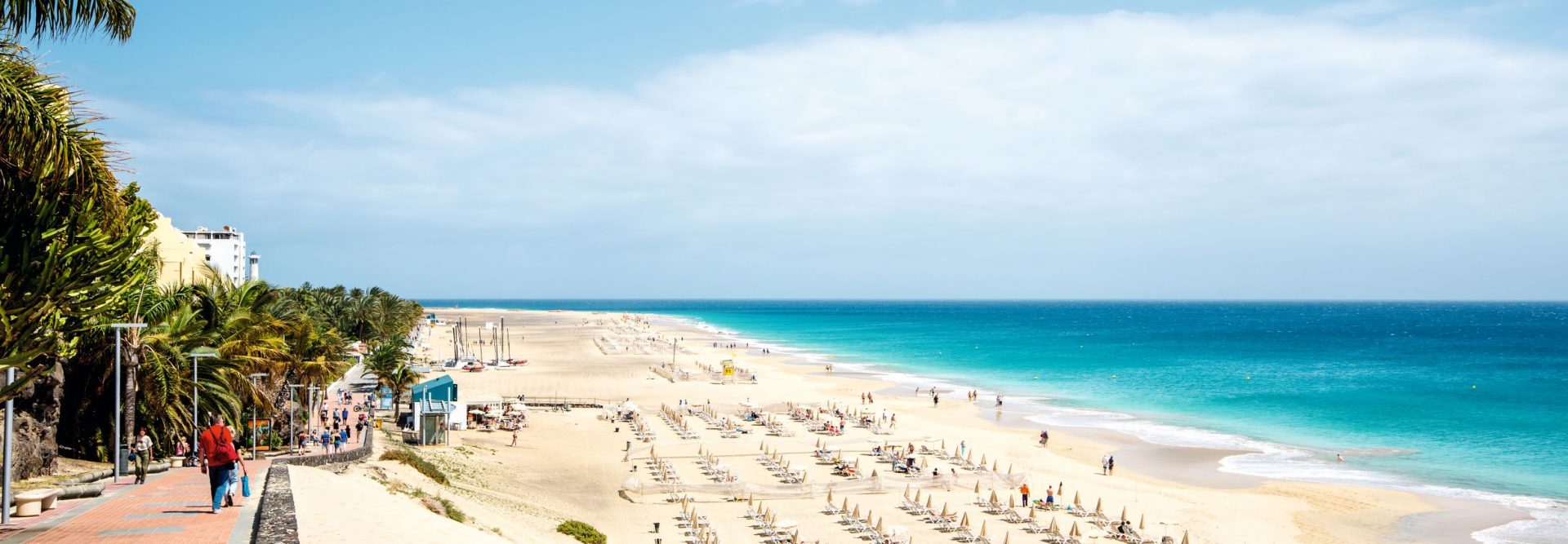 Blick auf den Strand und das Meer vom Jandia Playa in Fuerteventura, Spanien