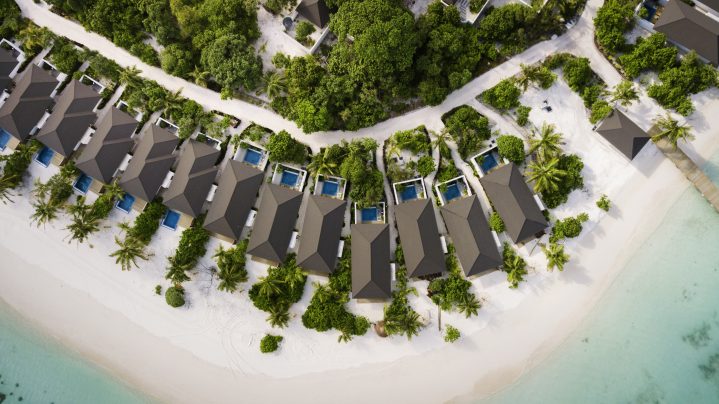 Luftaufnahme Economy Bungalows im Robinson Club Noonu