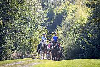 Reiter machen mit ihren Pferden einen Ausritt ins Grüne