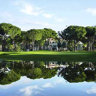 Park, See, Bäume, spiegelung im Wasser